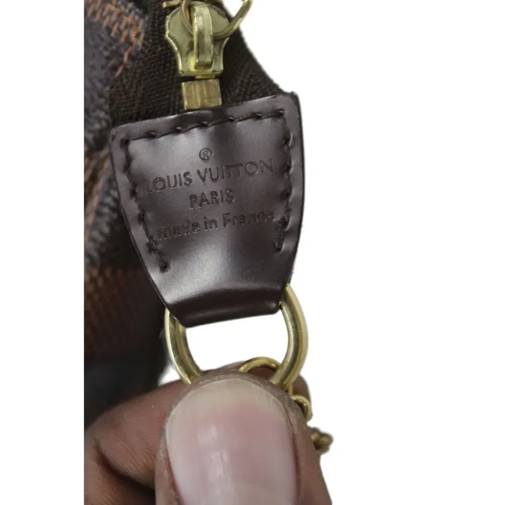 Louis Vuitton Womens Damier Ebene Trunks & Bags Mini Pouchette Handbag Brown